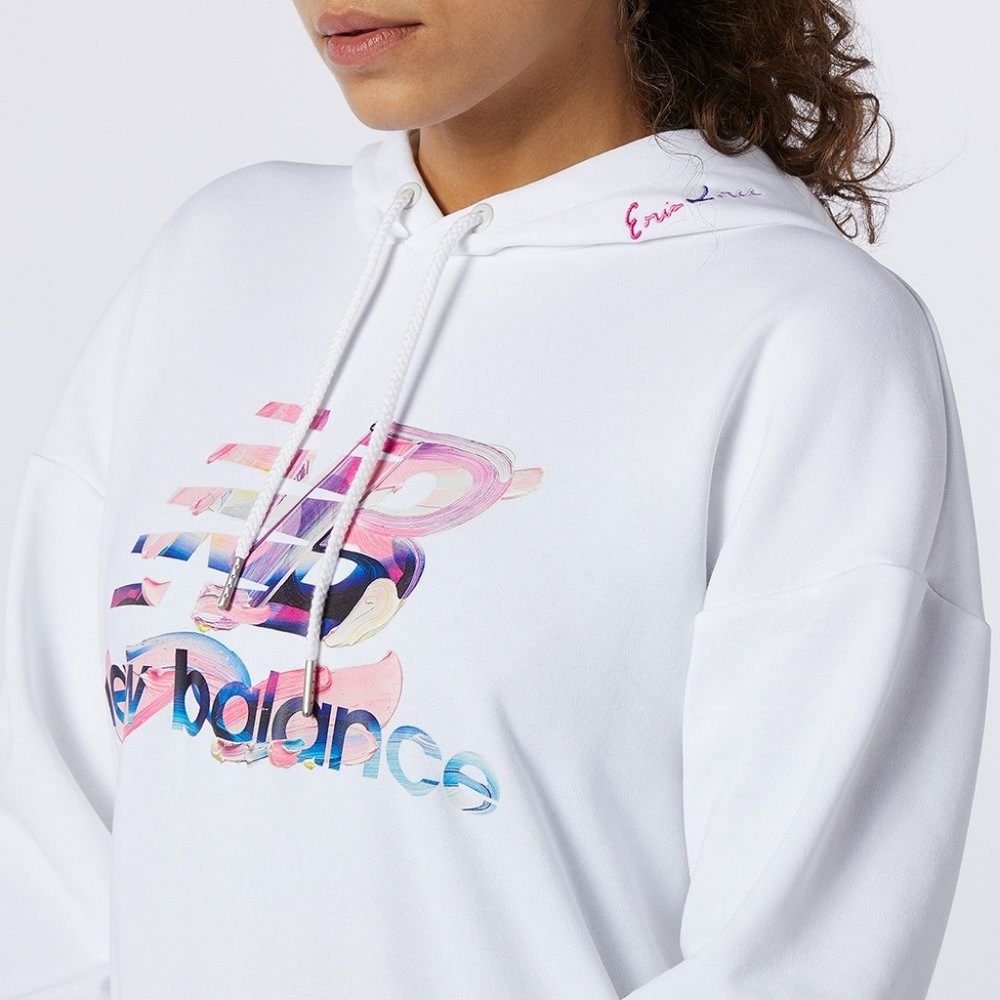 New Balance & Erin Loree Colab  White Hoodie Dress with Multicolor Logo,Large